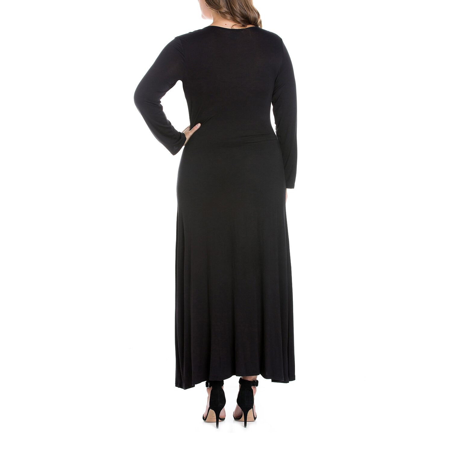 24seven Comfort Apparel Womens Plus Scoop Neck Long Sleeve Maxi Dress