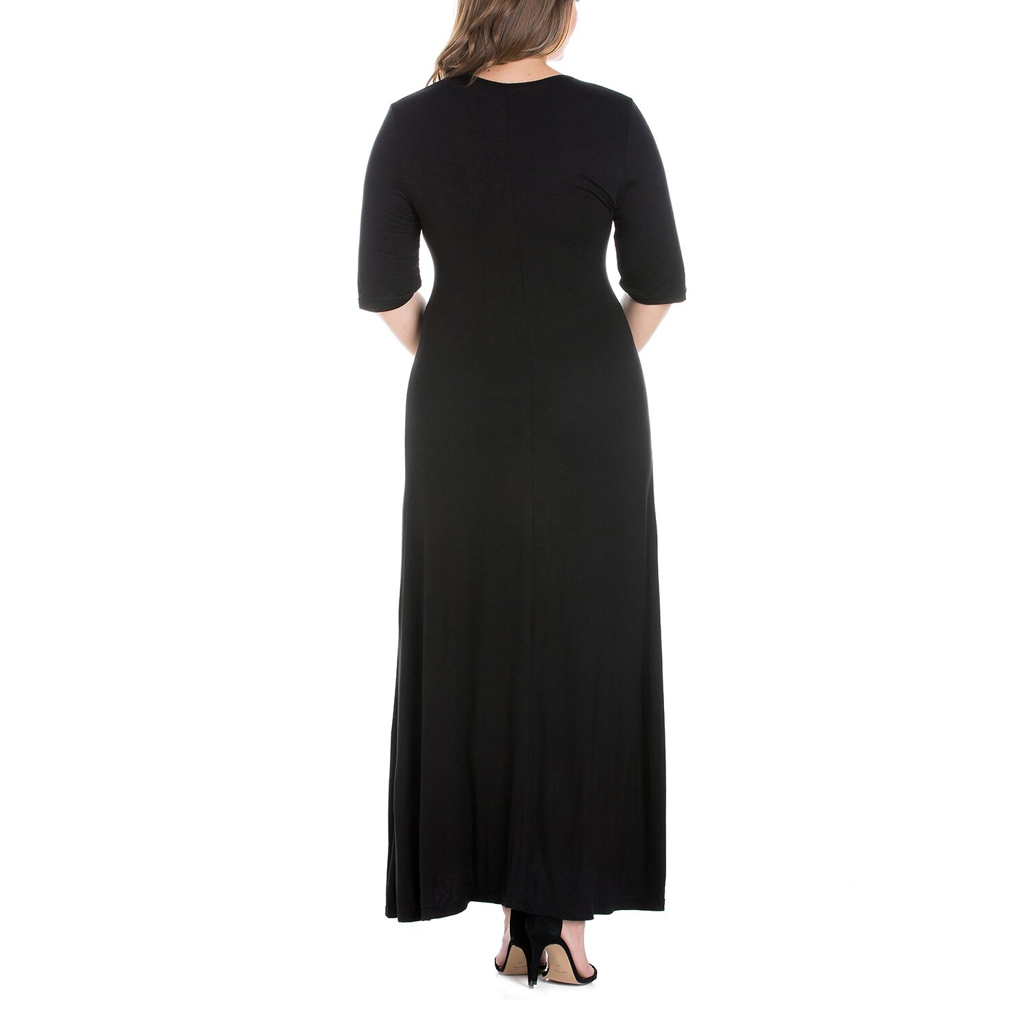 24seven Comfort Apparel Womens Plus Scoop Neck 3/4 Sleeve Maxi Dress
