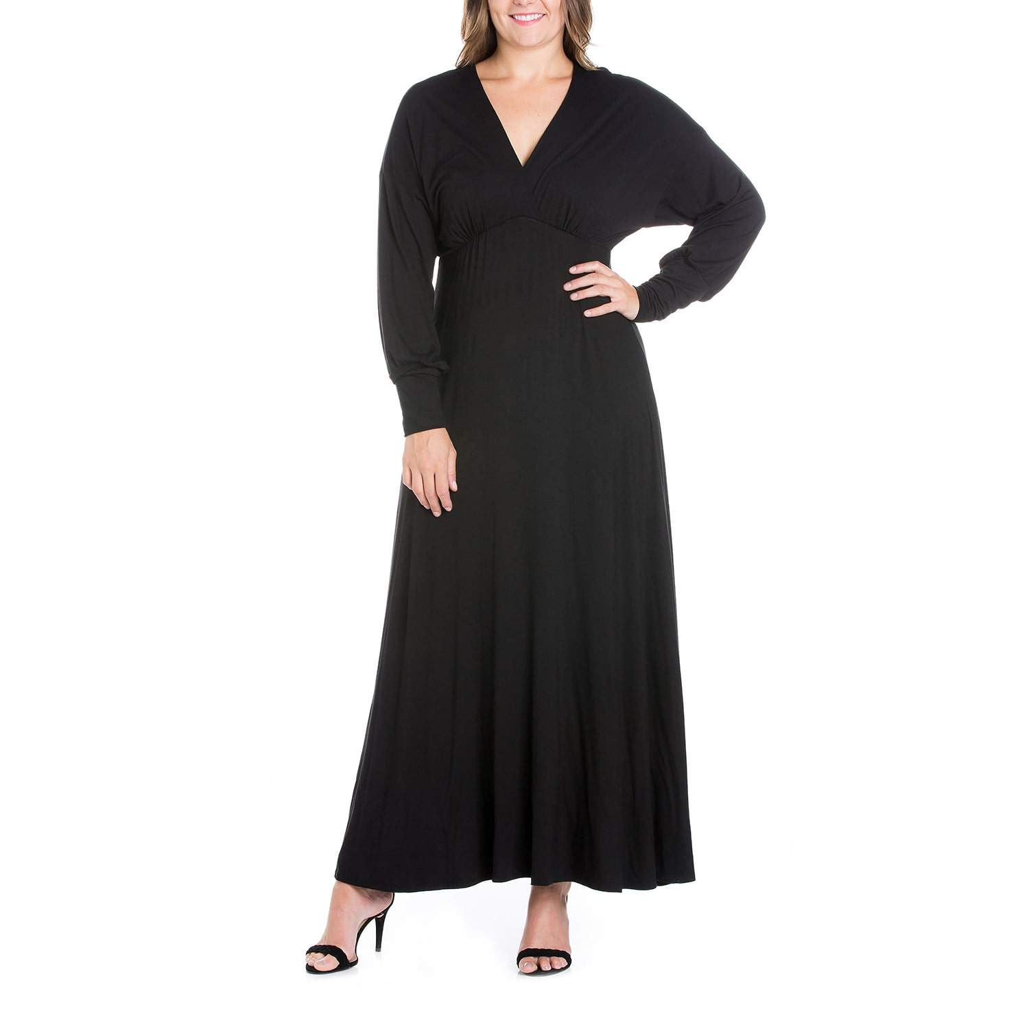 24seven Comfort Apparel Womens Plus V Neck Long Sleeve Maxi Dress