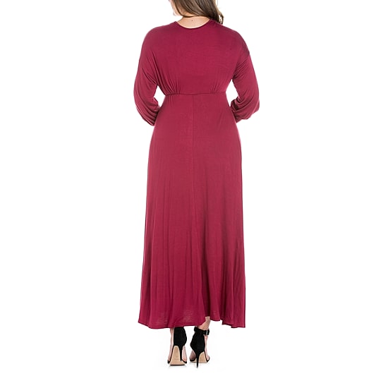 24seven Comfort Apparel Womens Plus V Neck Long Sleeve Maxi Dress