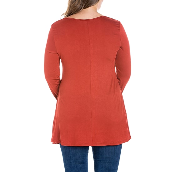 24seven Comfort Apparel Plus Womens Round Neck Long Sleeve Tunic Top