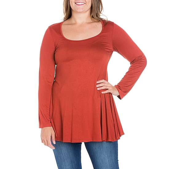 24seven Comfort Apparel Plus Womens Round Neck Long Sleeve Tunic Top
