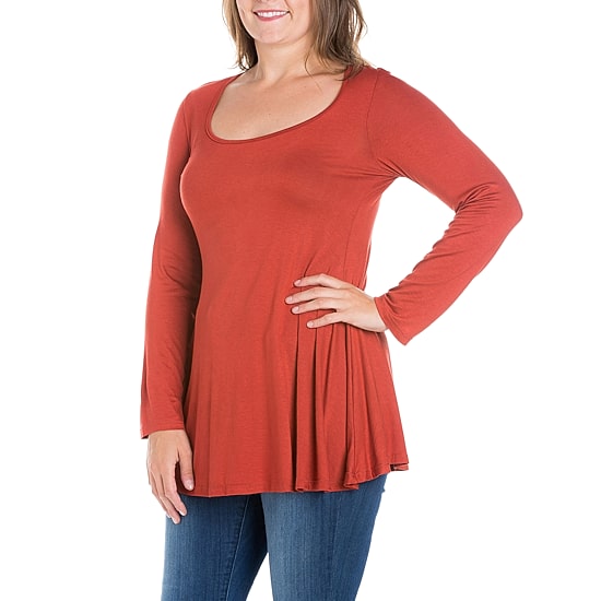 24seven Comfort Apparel Plus Womens Round Neck Long Sleeve Tunic Top