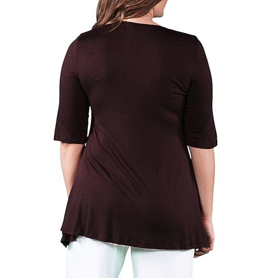 24seven Comfort Apparel Plus Womens Scoop Neck Elbow Sleeve Tunic Top