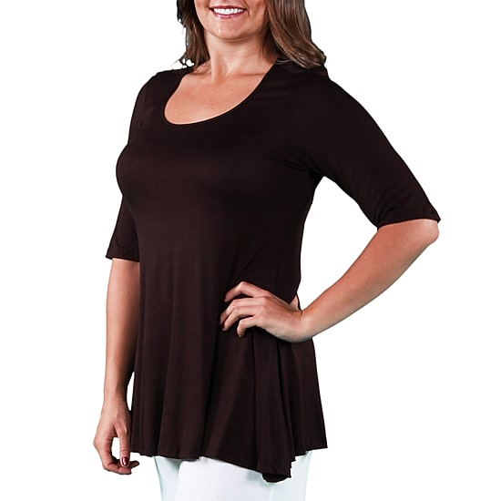 24seven Comfort Apparel Plus Womens Scoop Neck Elbow Sleeve Tunic Top