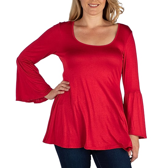 24seven Comfort Apparel Plus Womens Scoop Neck Long Sleeve Tunic Top