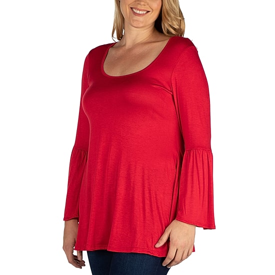 24seven Comfort Apparel Plus Womens Scoop Neck Long Sleeve Tunic Top