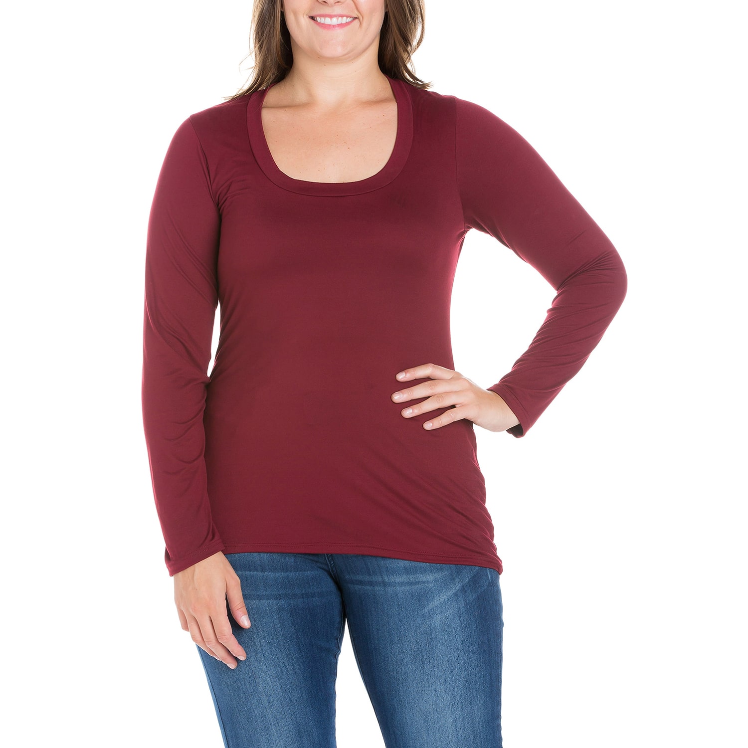 24seven Comfort Apparel Plus Womens Scoop Neck Long Sleeve Tunic Top