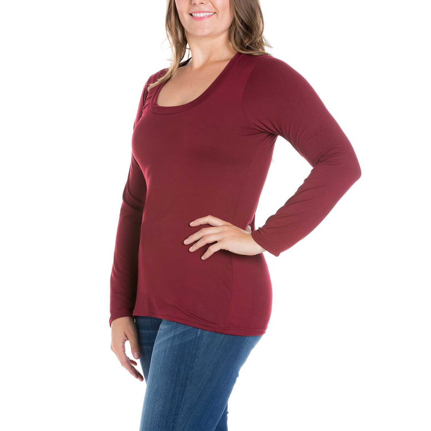 24seven Comfort Apparel Plus Womens Scoop Neck Long Sleeve Tunic Top