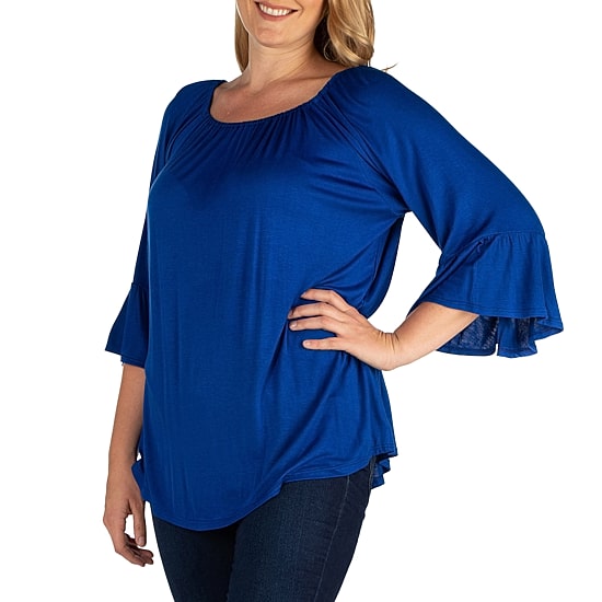 24seven Comfort Apparel Plus Womens Round Neck 3/4 Sleeve Tunic Top