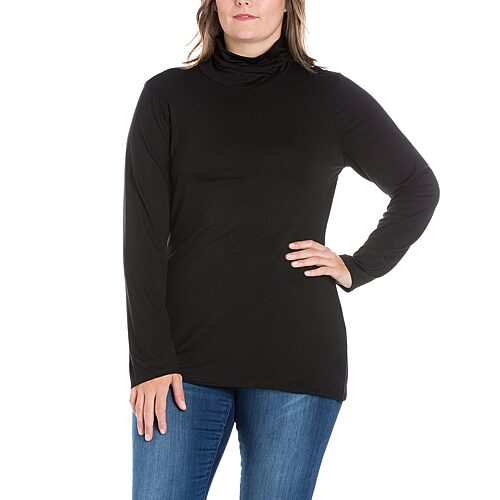 24seven Comfort Apparel Plus Womens Turtleneck Long Sleeve Tunic Top, 3x, Black
