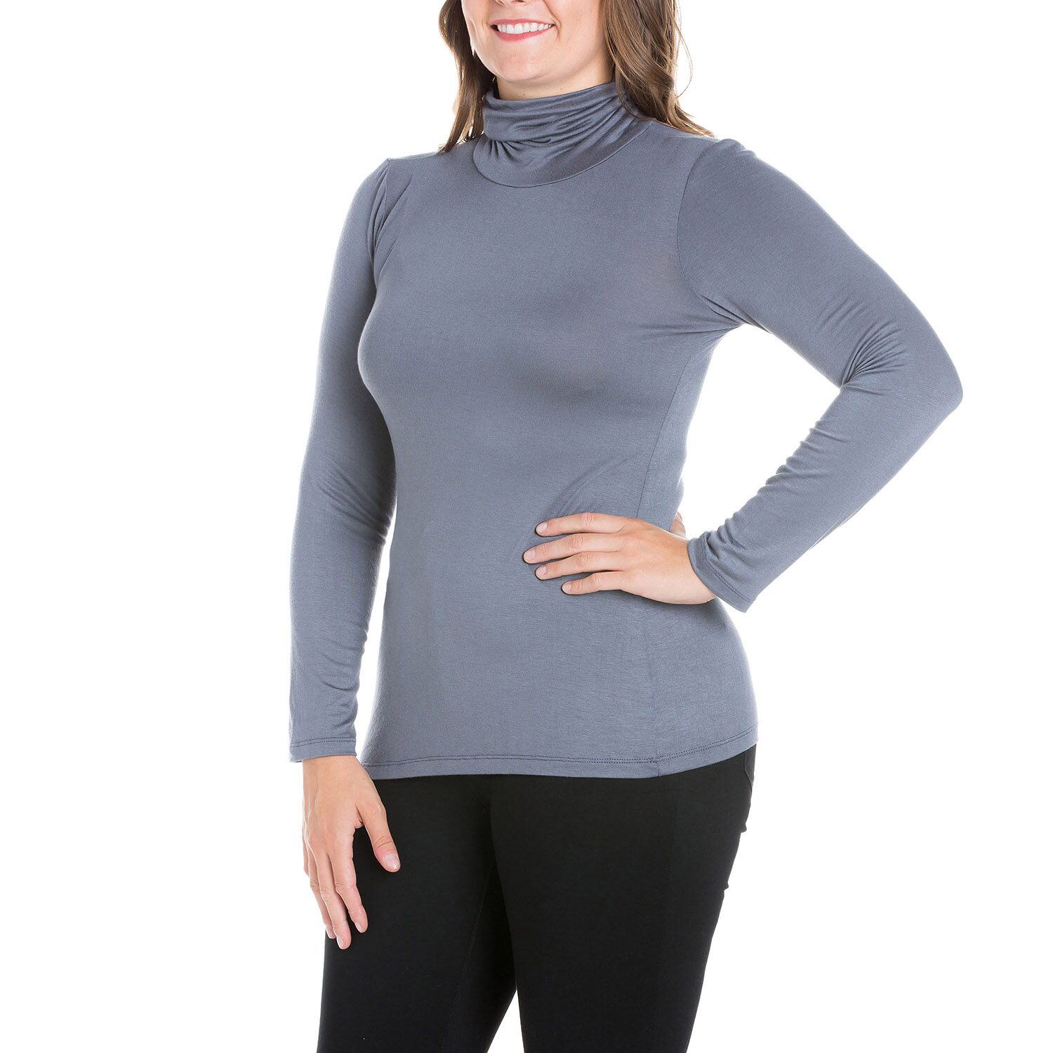 24seven Comfort Apparel Plus Womens Turtleneck Long Sleeve Tunic Top
