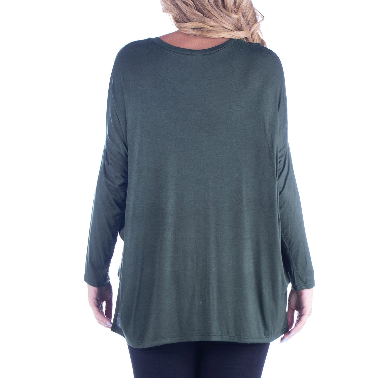 24seven Comfort Apparel Plus Womens Round Neck Long Sleeve Tunic Top