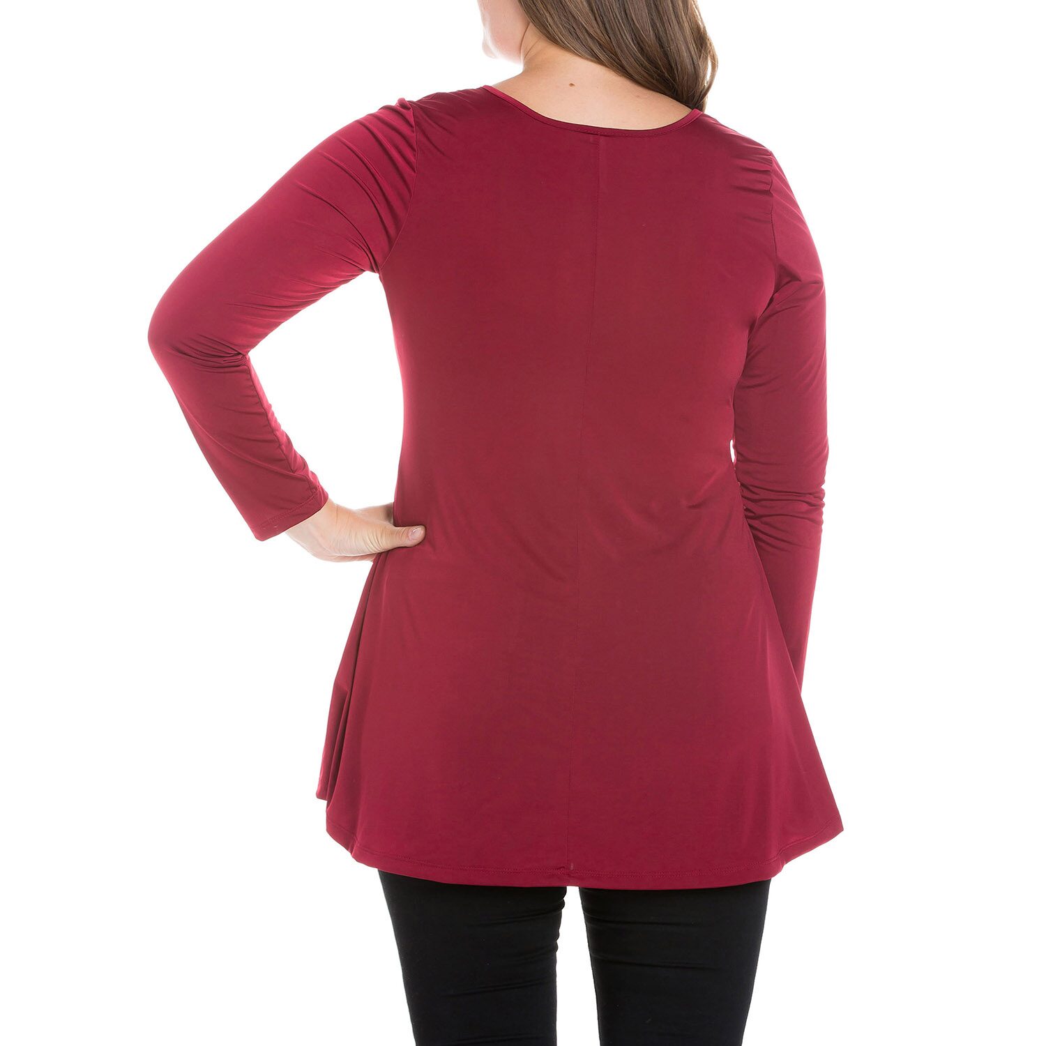 24seven Comfort Apparel Plus Womens Henley Neck Long Sleeve Tunic Top
