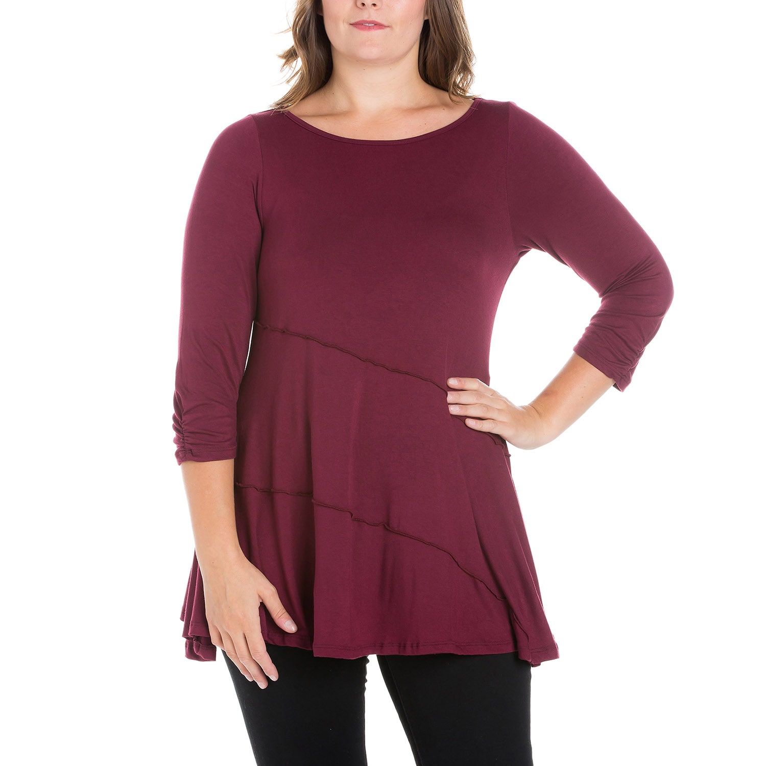 24seven Comfort Apparel Plus Womens Boat Neck 3/4 Sleeve Tunic Top