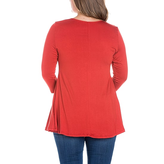 24seven Comfort Apparel Plus Womens V Neck 3/4 Sleeve Tunic Top