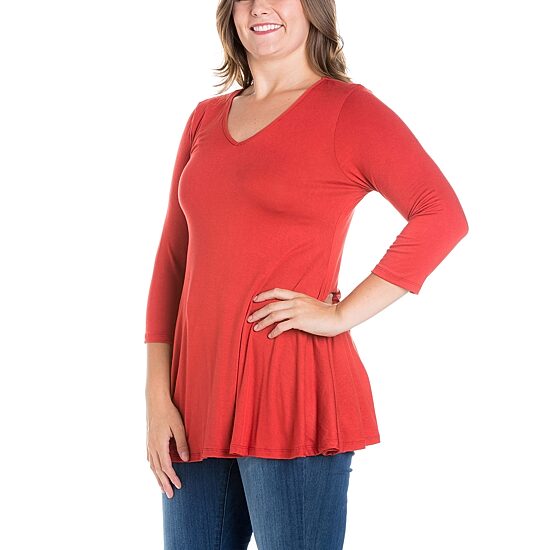 24seven Comfort Apparel Plus Womens V Neck 3/4 Sleeve Tunic Top