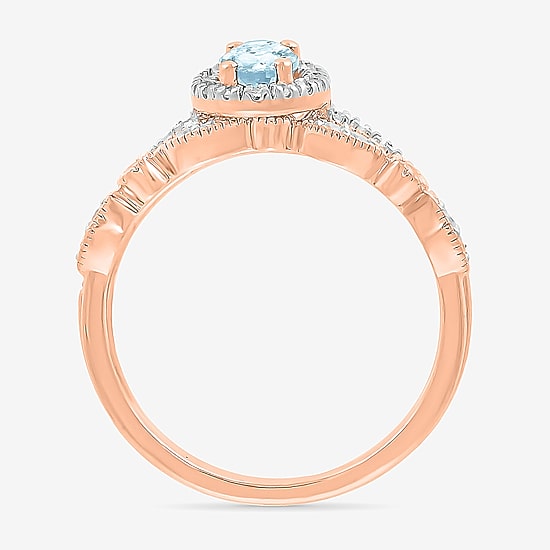 Modern Bride Gemstone Womens Genuine Blue Aquamarine 14K Gold Oval Bridal Set