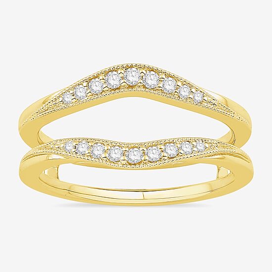 Womens 1/5 CT. Natural White Diamond 10K Gold Wedding Ring Guard