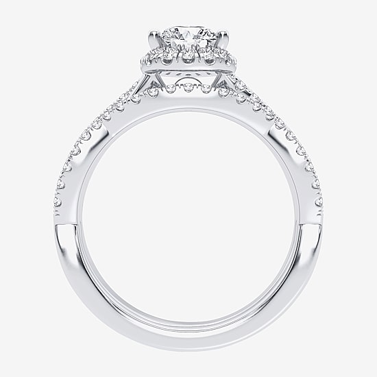 Signature By Modern Bride 1 1/5 CT. T.W. Lab-Grown (H-I / SI1-SI2) Diamond Pear Side Stone Halo Bridal Set in 10K or 14K Gold