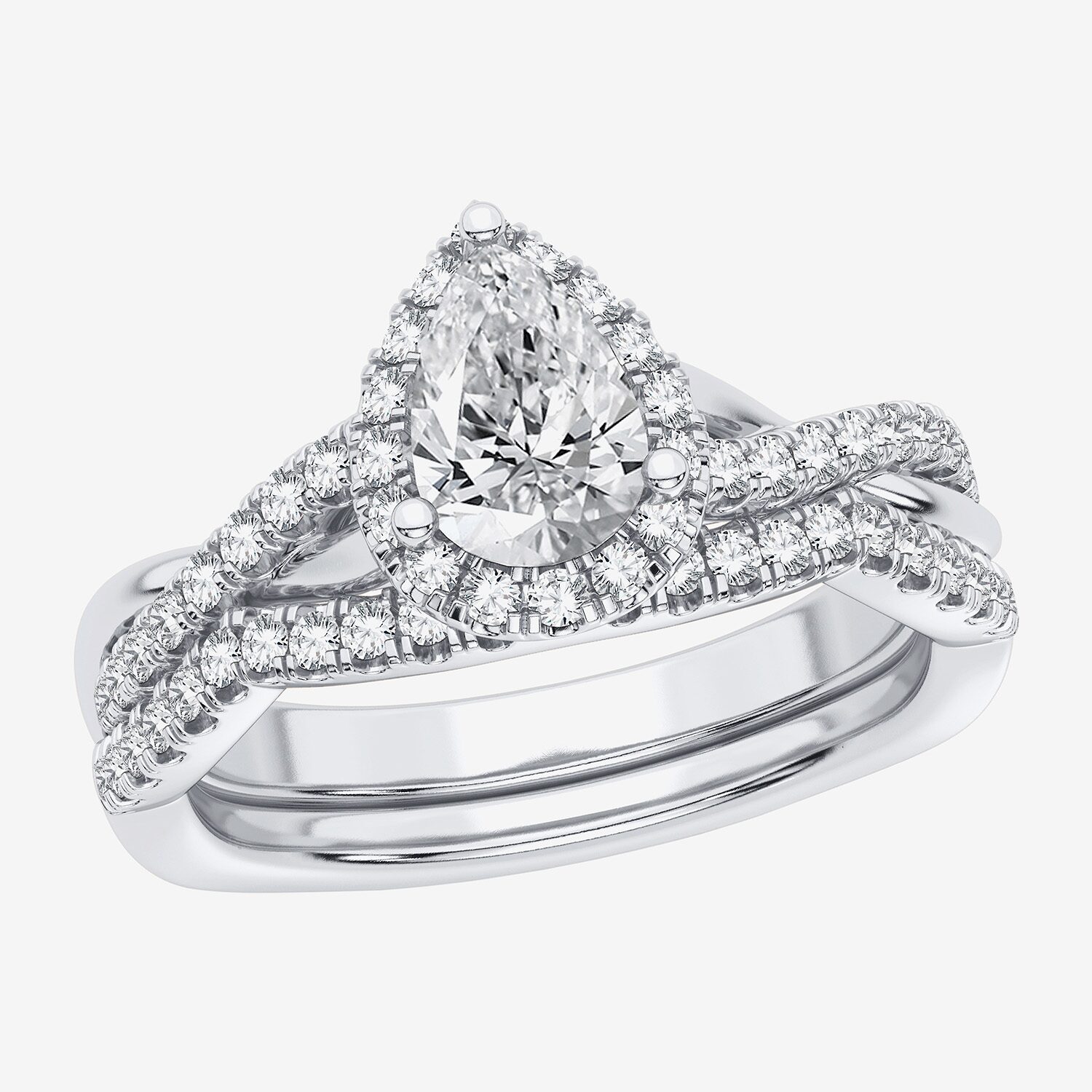 Signature By Modern Bride 1 1/5 CT. T.W. Lab-Grown (H-I / SI1-SI2) Diamond Pear Side Stone Halo Bridal Set 10K or 14K Gold