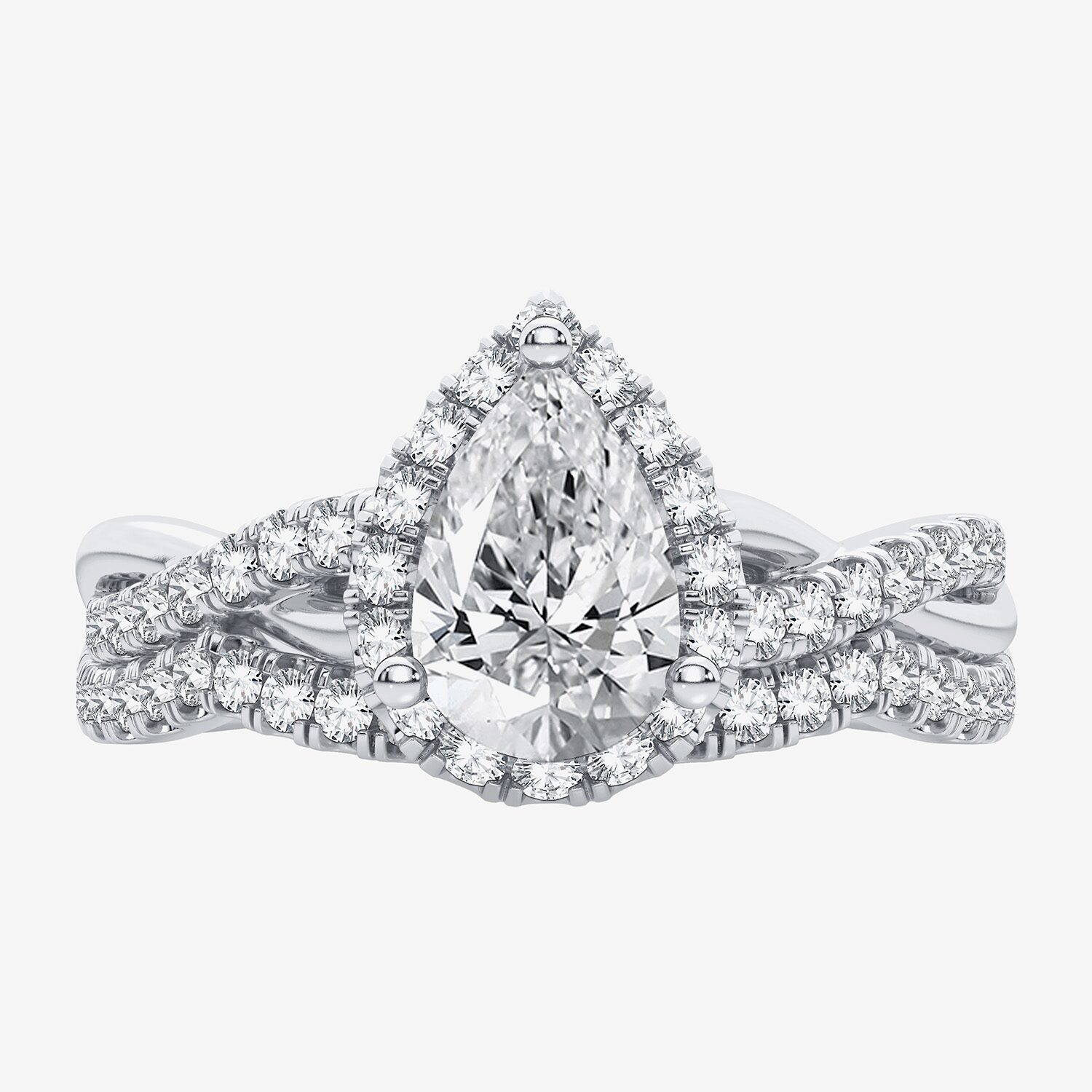 Signature By Modern Bride 1 1/5 CT. T.W. Lab-Grown (H-I / SI1-SI2) Diamond Pear Side Stone Halo Bridal Set 10K or 14K Gold