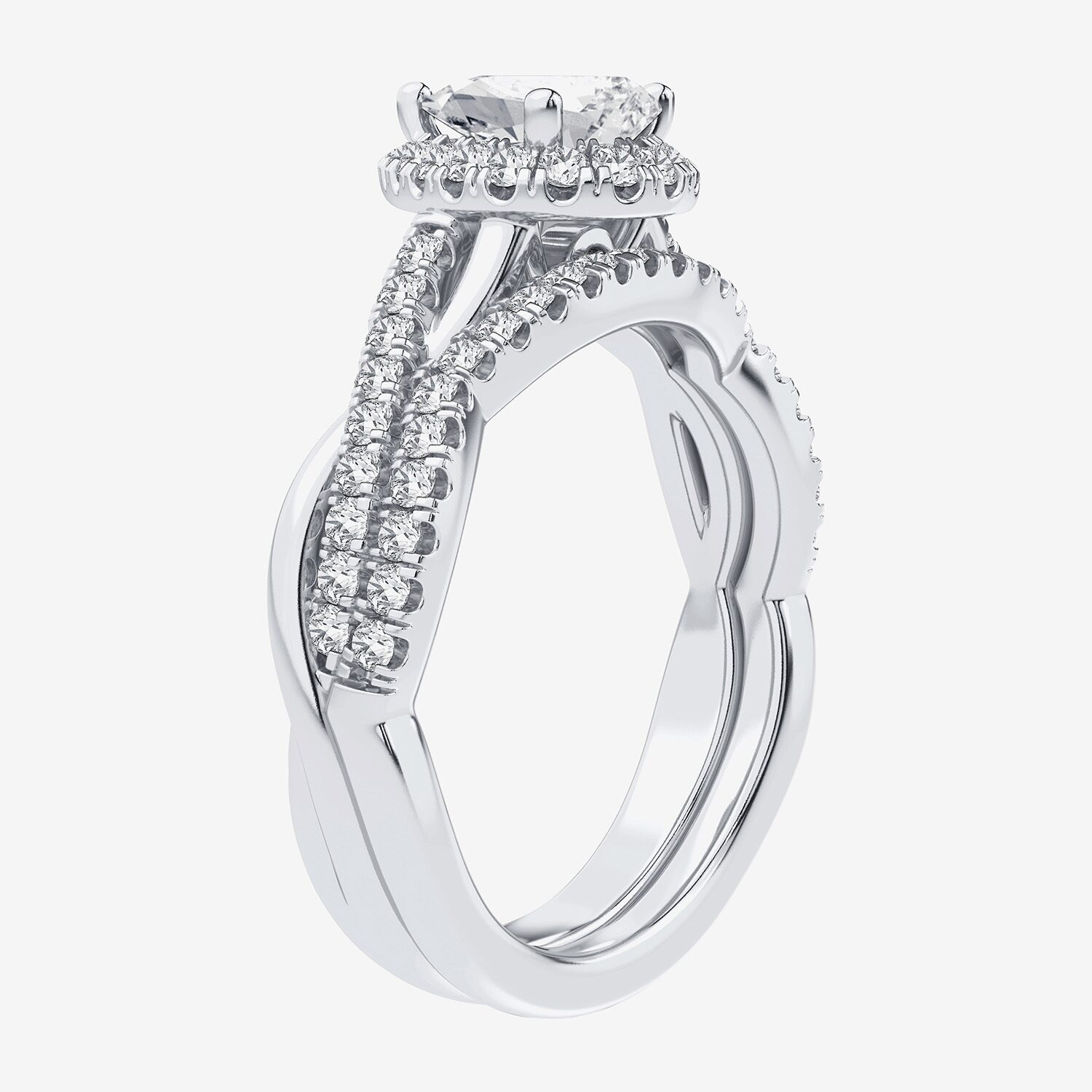 Signature By Modern Bride 1 1/5 CT. T.W. Lab-Grown (H-I / SI1-SI2) Diamond Pear Side Stone Halo Bridal Set 10K or 14K Gold