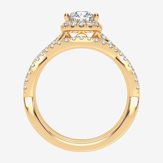 Signature By Modern Bride 1 1/5 CT. T.W. Lab-Grown (H-I / SI1-SI2) Diamond Pear Side Stone Halo Bridal Set in 10K or 14K Gold
