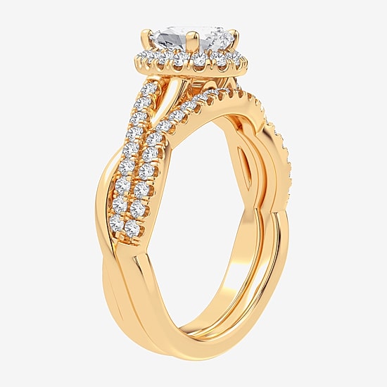 Signature By Modern Bride 1 1/5 CT. T.W. Lab-Grown (H-I / SI1-SI2) Diamond Pear Side Stone Halo Bridal Set in 10K or 14K Gold