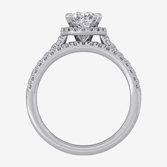 (H-I / Si1-Si2) Womens 1 5/8 CT. T.W. Lab Grown White Diamond 10K White Gold Pear Side Stone Halo Bridal Set