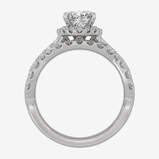 Signature By Modern Bride (H-I / Si1-Si2) Womens 2 CT. T.W. Lab Grown White Diamond 10K White Gold Oval Side Stone Halo Bridal Set