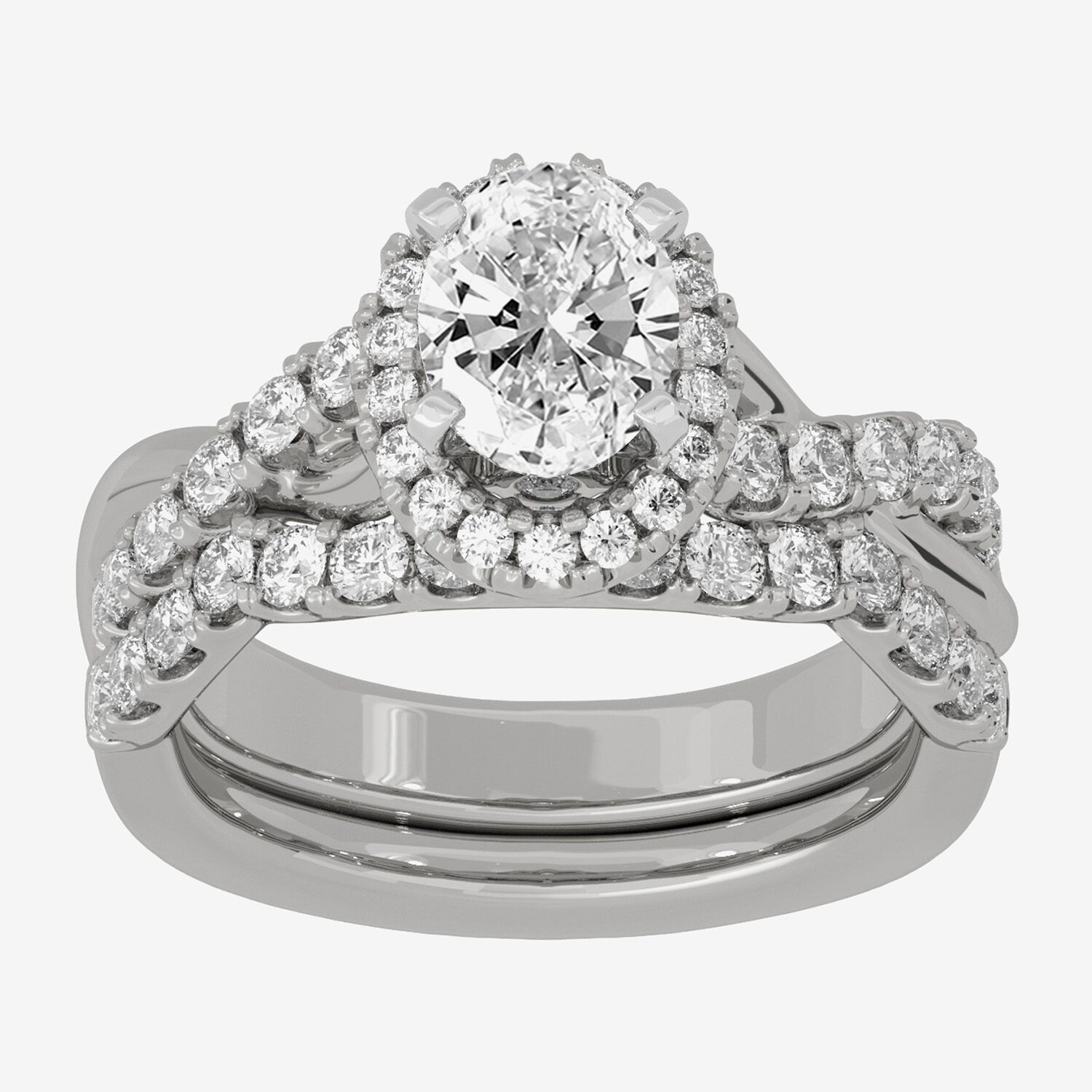 Signature By Modern Bride (H-I / Si1-Si2) Womens /2 CT. T.W. Lab Grown White Diamond 10K Gold Oval Side Stone Halo Bridal Set