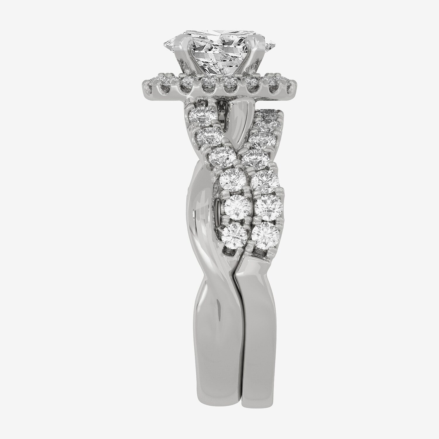 Signature By Modern Bride (H-I / Si1-Si2) Womens /2 CT. T.W. Lab Grown White Diamond 10K Gold Oval Side Stone Halo Bridal Set