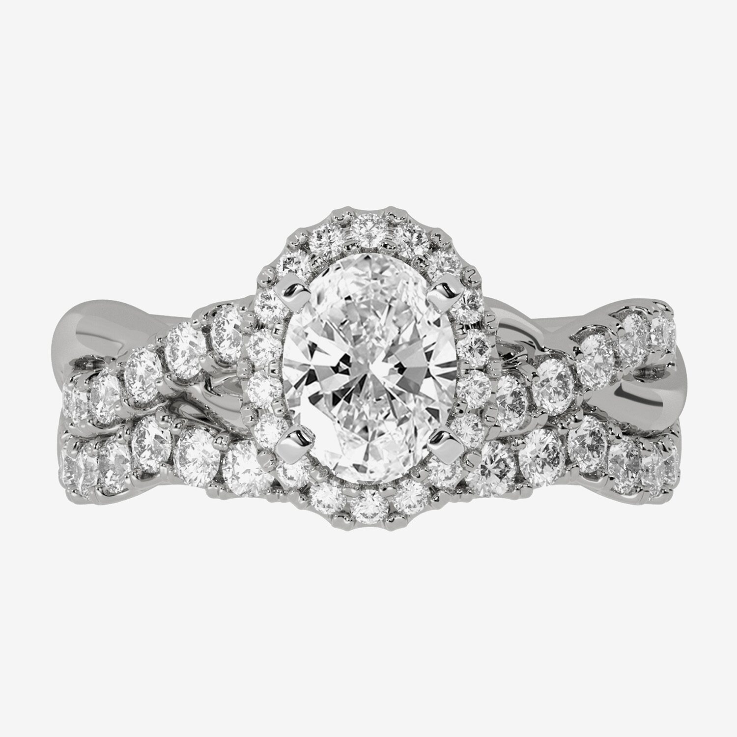Signature By Modern Bride (H-I / Si1-Si2) Womens /2 CT. T.W. Lab Grown White Diamond 10K Gold Oval Side Stone Halo Bridal Set