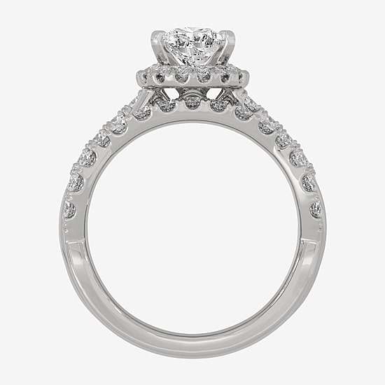 Signature By Modern Bride (H-I / Si1-Si2) Womens 2 CT. T.W. Lab Grown White Diamond 10K White Gold Pear Side Stone Halo Bridal Set