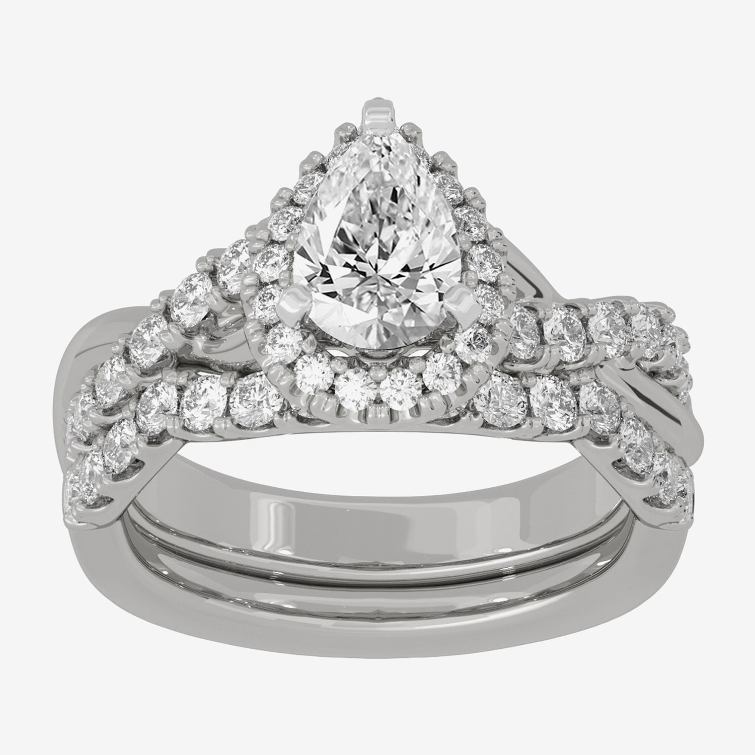 Signature By Modern Bride (H-I / Si1-Si2) Womens CT. T.W. Lab Grown White Diamond 10K Gold Pear Side Stone Halo Bridal Set