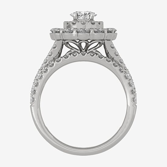 (H-I / Si1-Si2) Womens 2 CT. T.W. Lab Grown White Diamond 10K Gold Oval Side Stone Halo Bridal Set