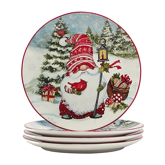 Certified International Christmas Gnomes 4-pc. Earthenware Dinner Plate