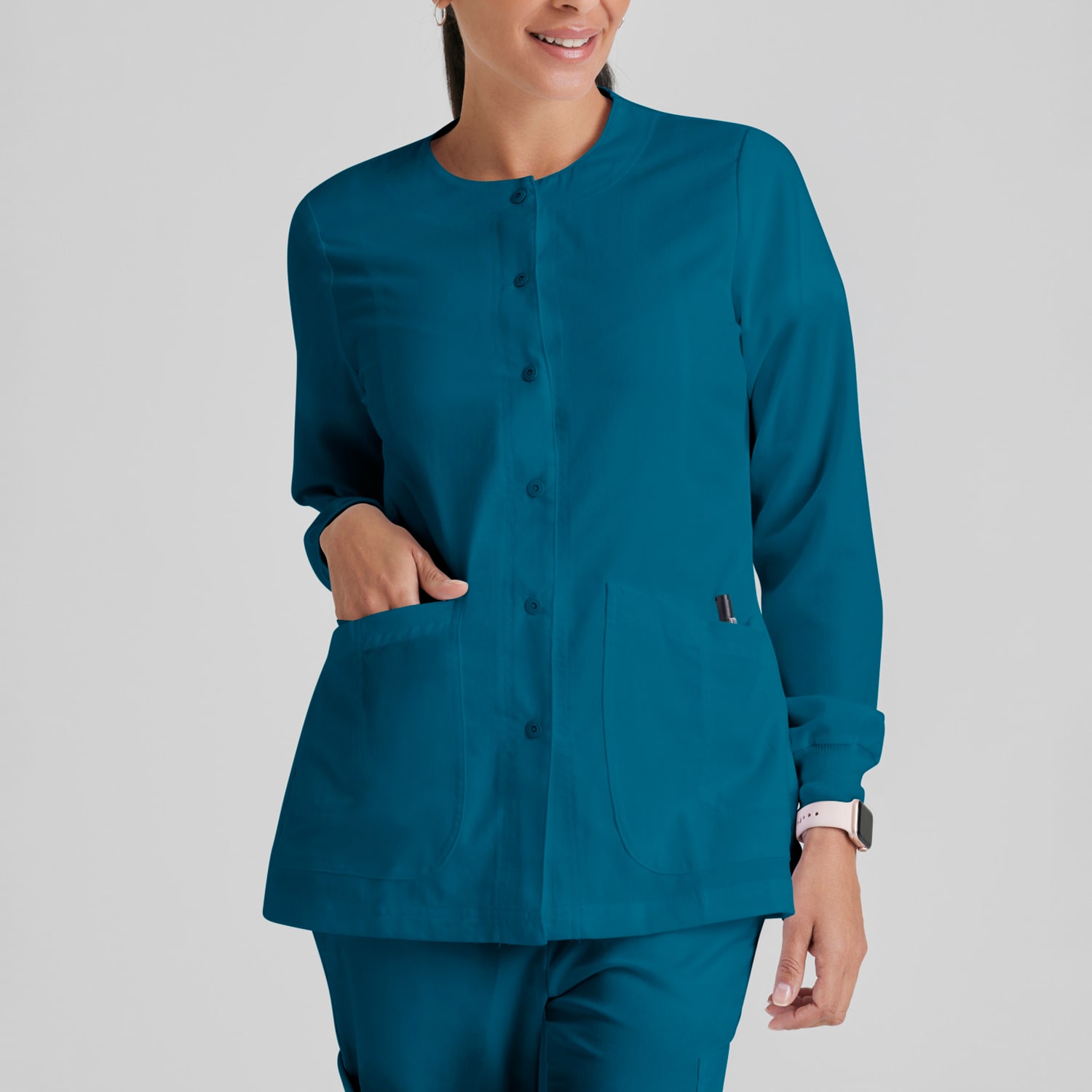 Grey's Anatomy™ by Barco Classic 4450 Jamie 4-Pocket Crewneck Snap-Front Womens Plus Tall Tag Free Scrub Jackets