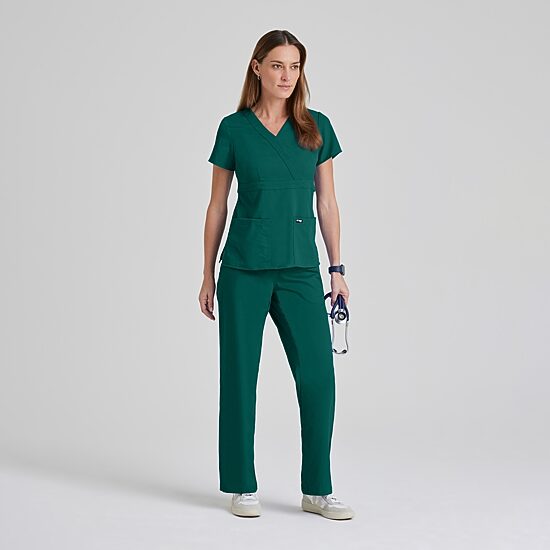 Grey's Anatomy™ by Barco Classic 4153 Riley 3-Pocket Mock Wrap Womens Plus Tall V Neck Short Sleeve Scrub Top