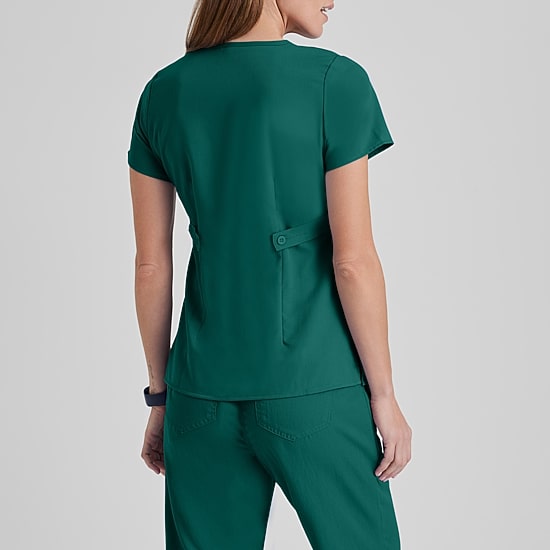 Grey's Anatomy™ by Barco Classic 4153 Riley 3-Pocket Mock Wrap Womens Plus Tall V Neck Short Sleeve Scrub Top