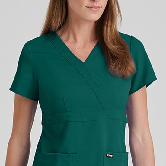 Grey's Anatomy™ by Barco Classic 4153 Riley 3-Pocket Mock Wrap Womens Plus Tall V Neck Short Sleeve Scrub Top
