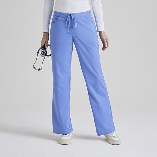 Grey's Anatomy by Barco Classic 4232 Riley 5-Pocket Mid-Rise Flared Leg Womens Plus Tall Moisture Wicking Scrub Pant, Xx-small Tall, Blue