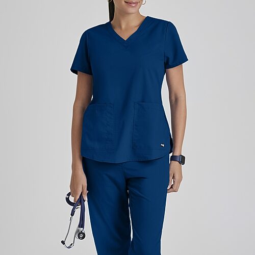 Grey's Anatomy by Barco Classic 71166 Aubrey 2-Pocket Womens Plus V Neck Short Sleeve Tag Free Scrub Top, 5x-large, Blue