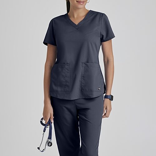Grey's Anatomy by Barco Classic 71166 Aubrey 2-Pocket Womens Plus V Neck Short Sleeve Tag Free Scrub Top, 4x-large, Gray