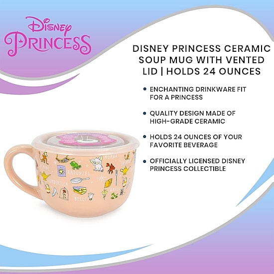 Disney Collection Princess 24 Oz Soup Mug With Lid 2-pc. Princess Coffee Mug