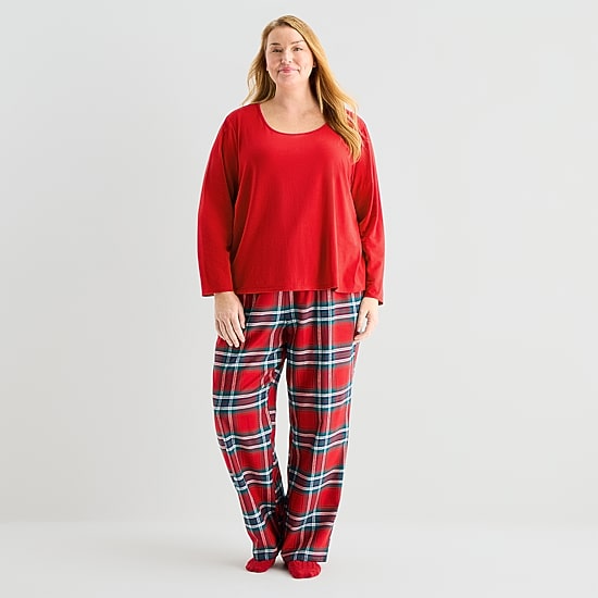 Liz Claiborne Womens Crew Neck Long Sleeve 4-pc. Pajama Set