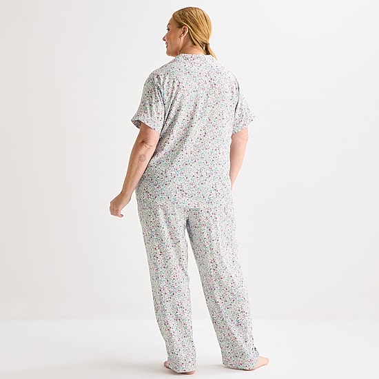 Liz Claiborne Cool and Calm Womens Short Sleeve 2-pc. Pajama Set