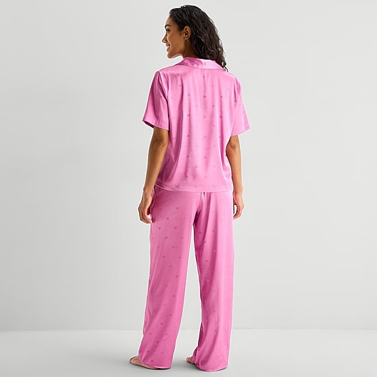 Ambrielle Womens Satin Short Sleeve 2-pc. Pajama Set