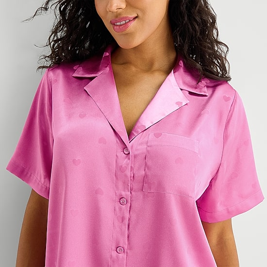 Ambrielle Womens Satin Short Sleeve 2-pc. Pajama Set